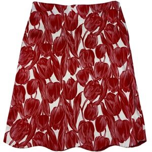Notice Tulip Floral Scalloped Hem Skirt Women 8 Red White A-Line Made in USA Y2K